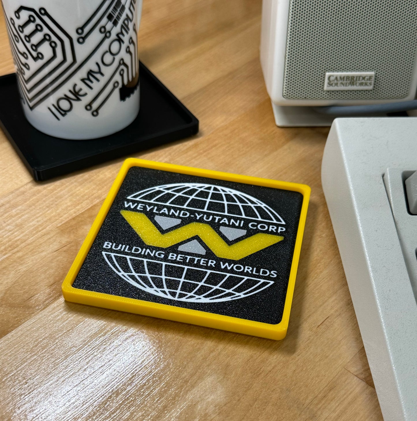 Aliens > WEYLAND-YUTANI < Drink Coaster - Black/White w Yellow Border