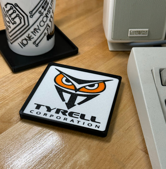 Blade Runner > TYRELL CORPORATION < Drink Coaster - White w Black Border