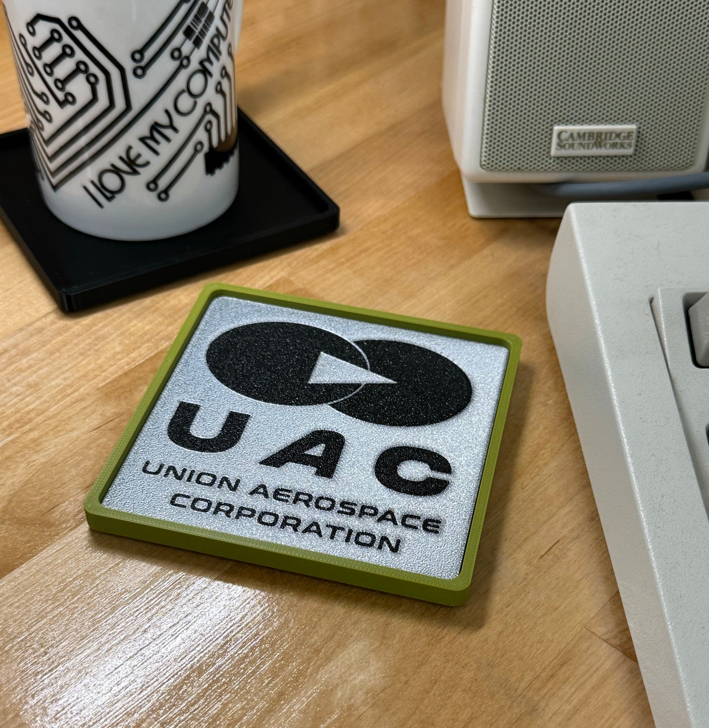 Doom > UAC < Drink Coaster - Silver/Black w Green Border