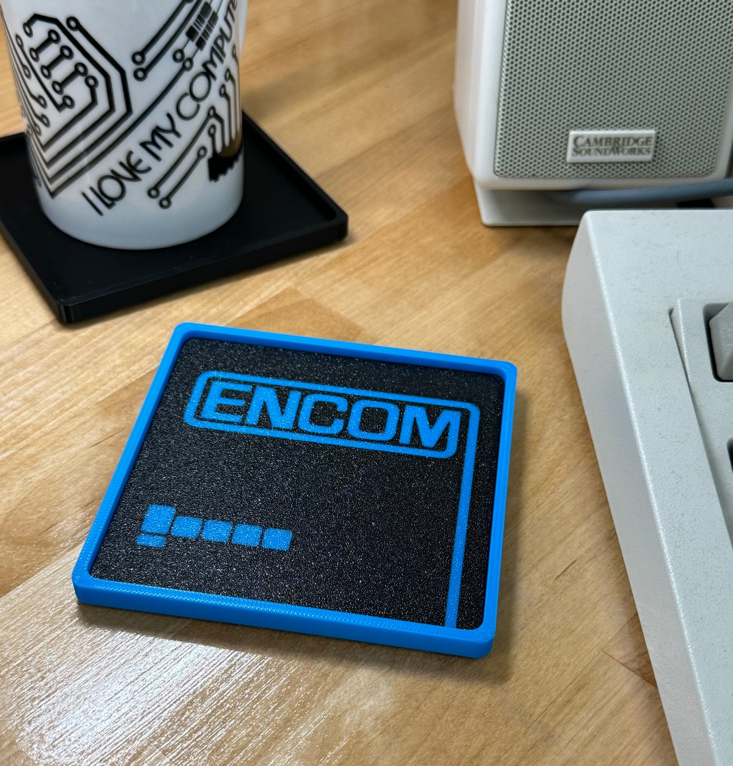 Tron > ENCOM < Drink Coaster - Blue/Black w Blue Border