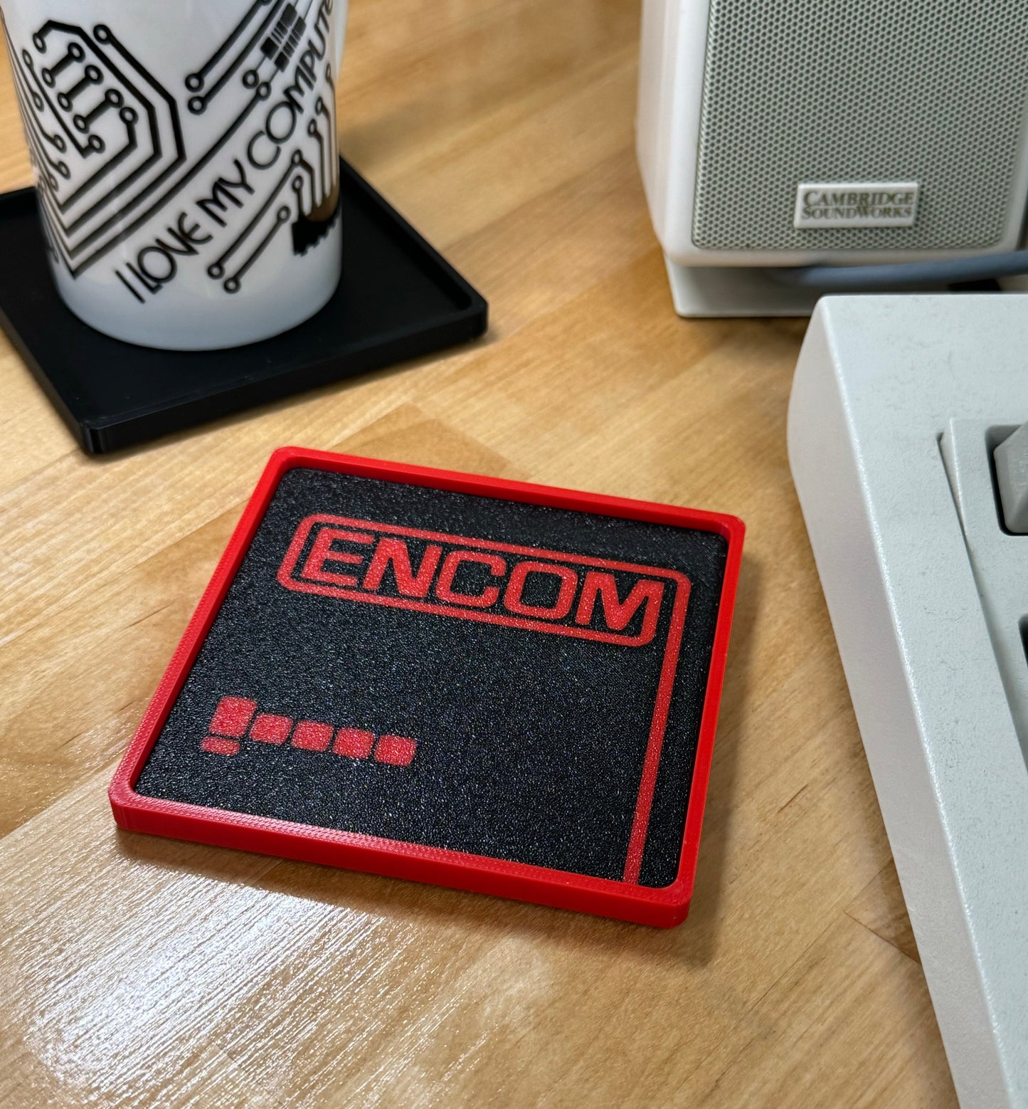 Tron > ENCOM < Drink Coaster - Red/Black w Red Border