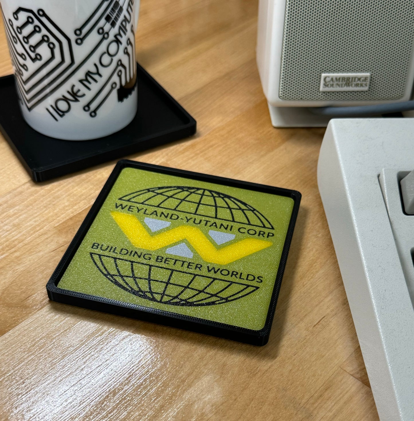 Aliens > WEYLAND-YUTANI < Drink Coaster - Green/Black w Black Border