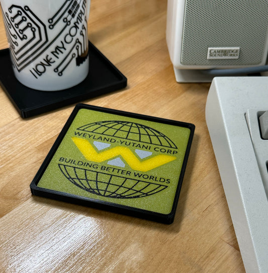 Aliens > WEYLAND-YUTANI < Drink Coaster - Green/Black w Black Border