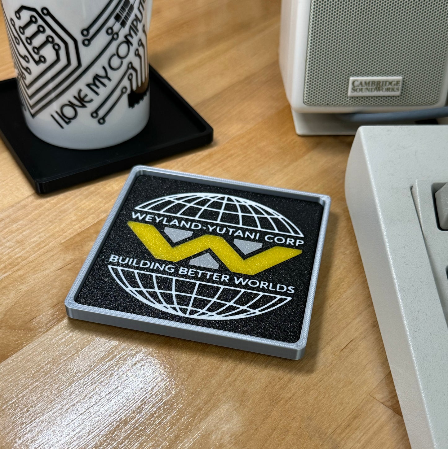 Aliens > WEYLAND-YUTANI < Drink Coaster - Black/White w Silver Border