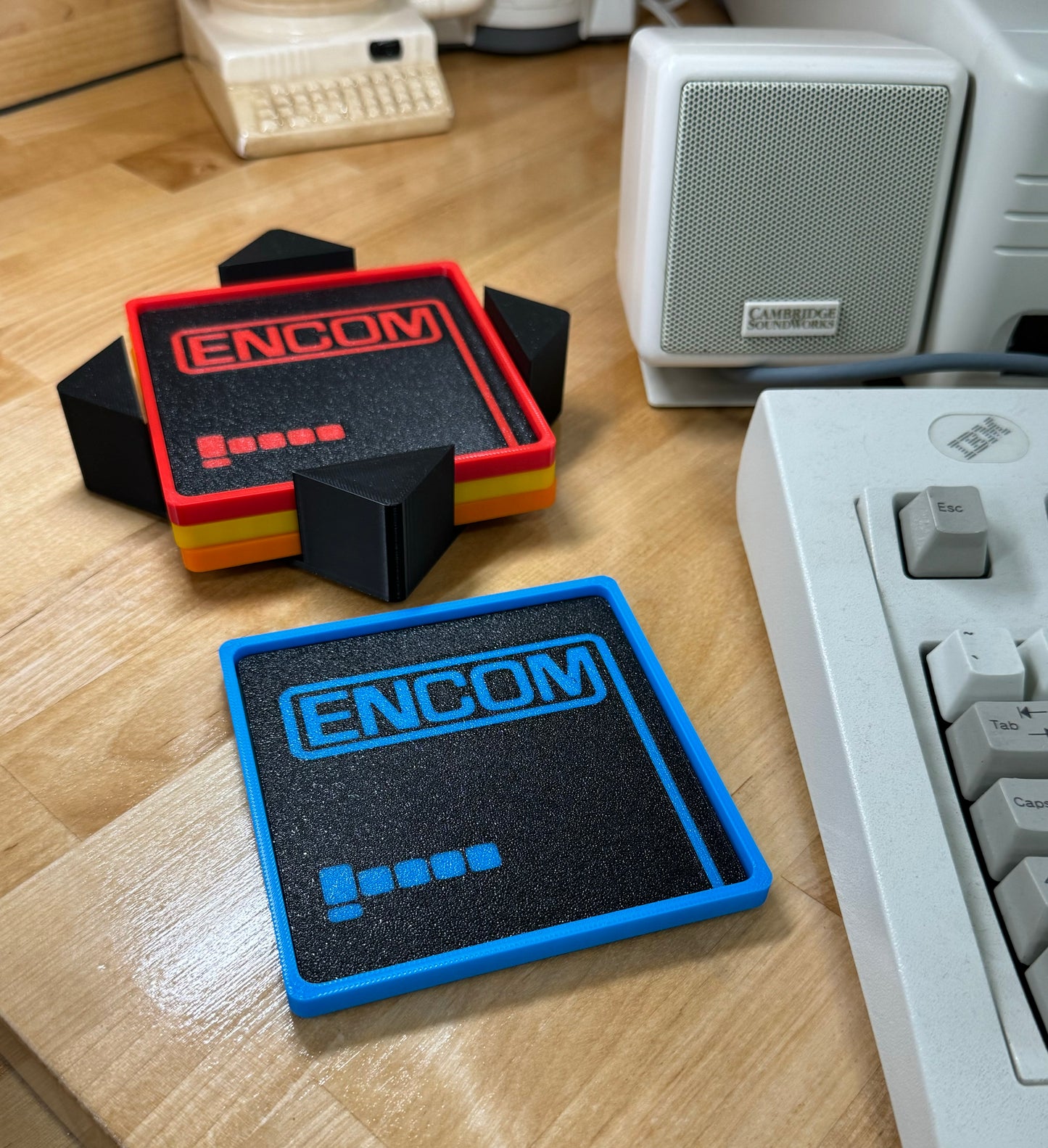 Tron > ENCOM < 4 Drink Coaster SET - Blue/Red/Orange/Yellow