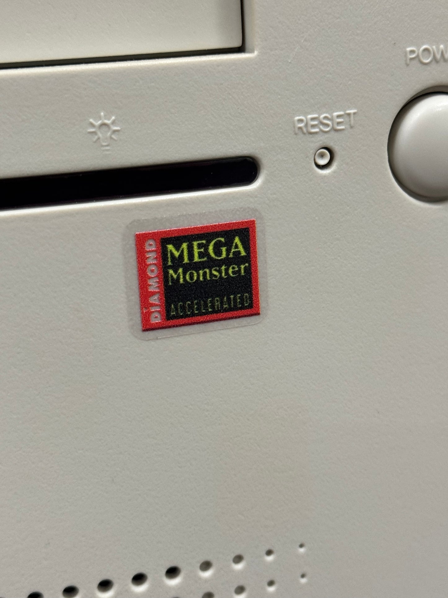 Diamond MEGA MONSTER Accelerated 3DFx Video Graphics Case Badge Sticker Blk/Grn - Clear