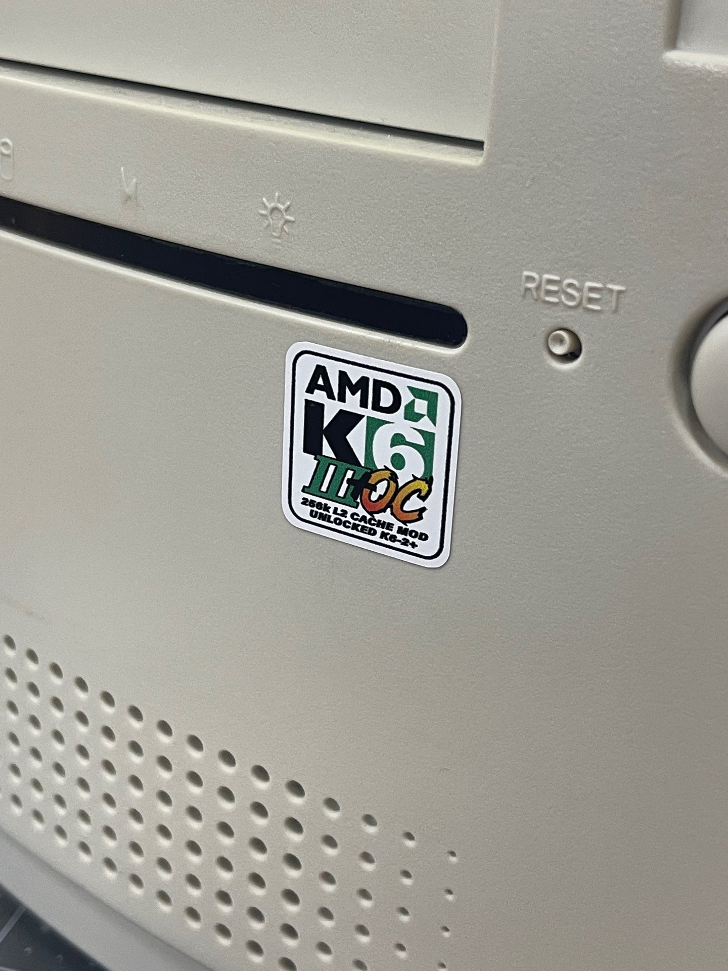 AMD K6-3+ III Plus "OC" (K6-2+ Mod) Case Badge Sticker - White SQ
