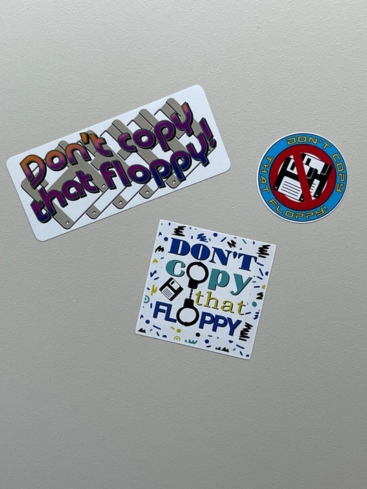 "Don't Copy That Floppy" 80s 90s Anti-Piracy Sticker Assortment (3)