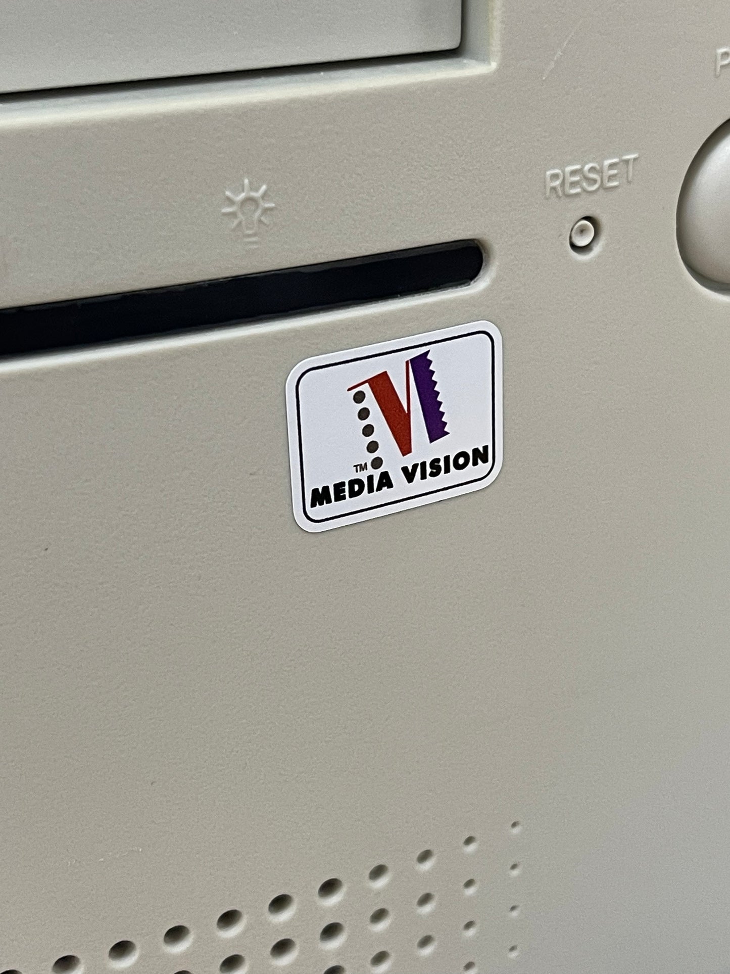 Media Vision Sound Audio Logo Case Badge Sticker - White