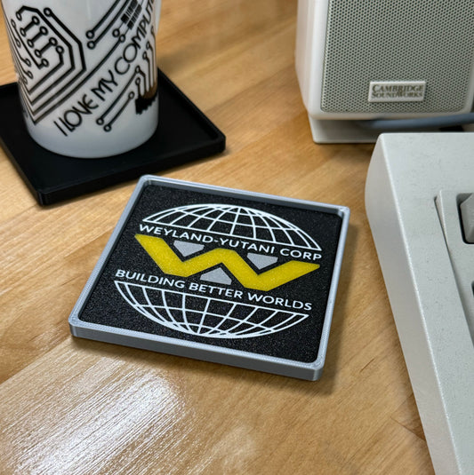 Aliens > WEYLAND-YUTANI < Drink Coaster - Black/White w Silver Border