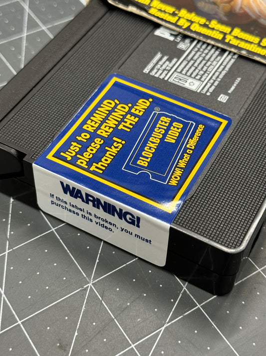 Blockbuster Video WARNING + “Just to Remind, Please Rewind” VHS Sticker