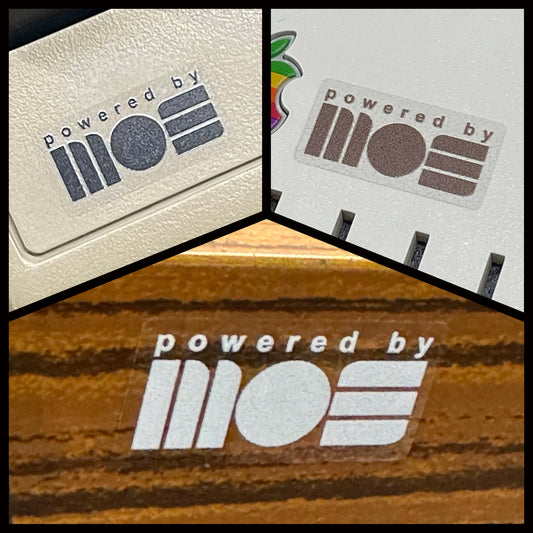 “Powered by MOS” Commodore C64 Apple Atari Case Badge Sticker - Clear