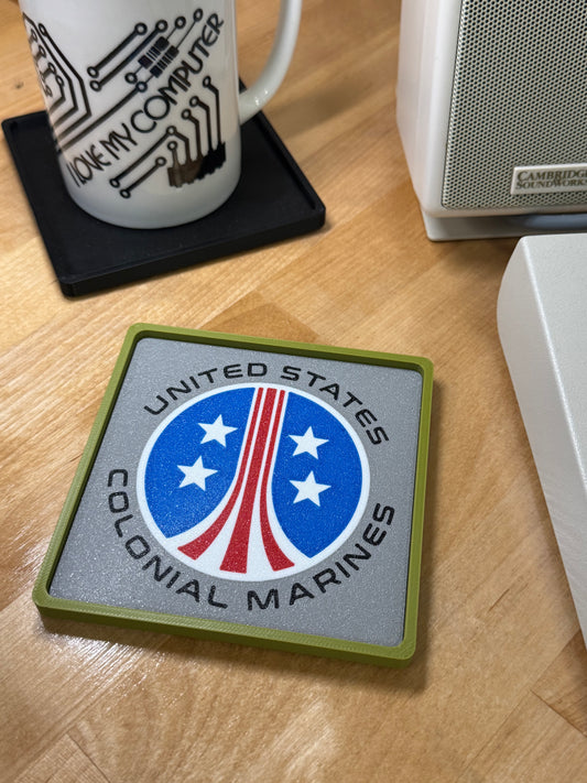 Aliens > United States Colonial Marines USCM < Drink Coaster - Grey w Green Border