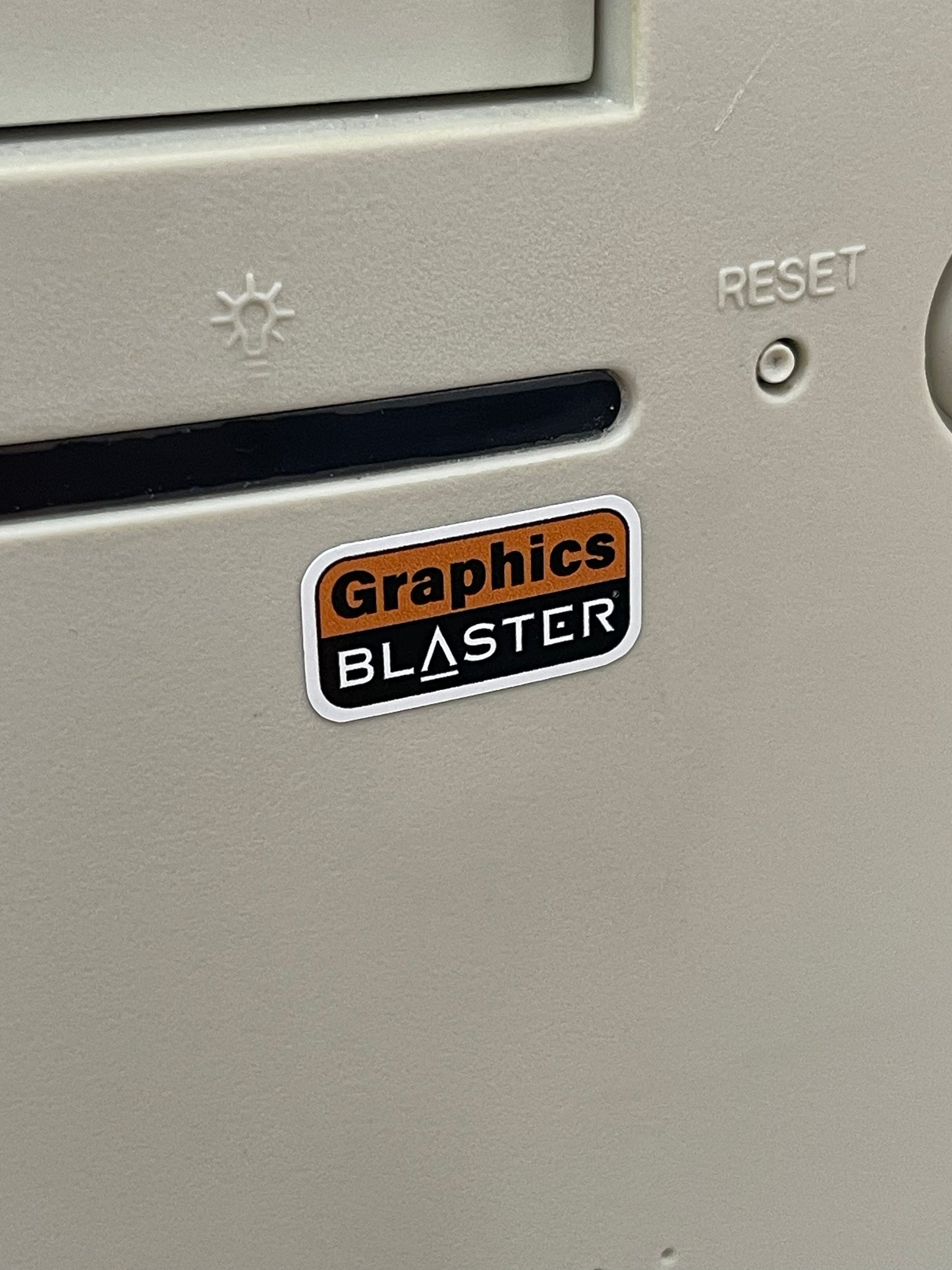 Creative Graphics Blaster Video Case Badge Sticker - White