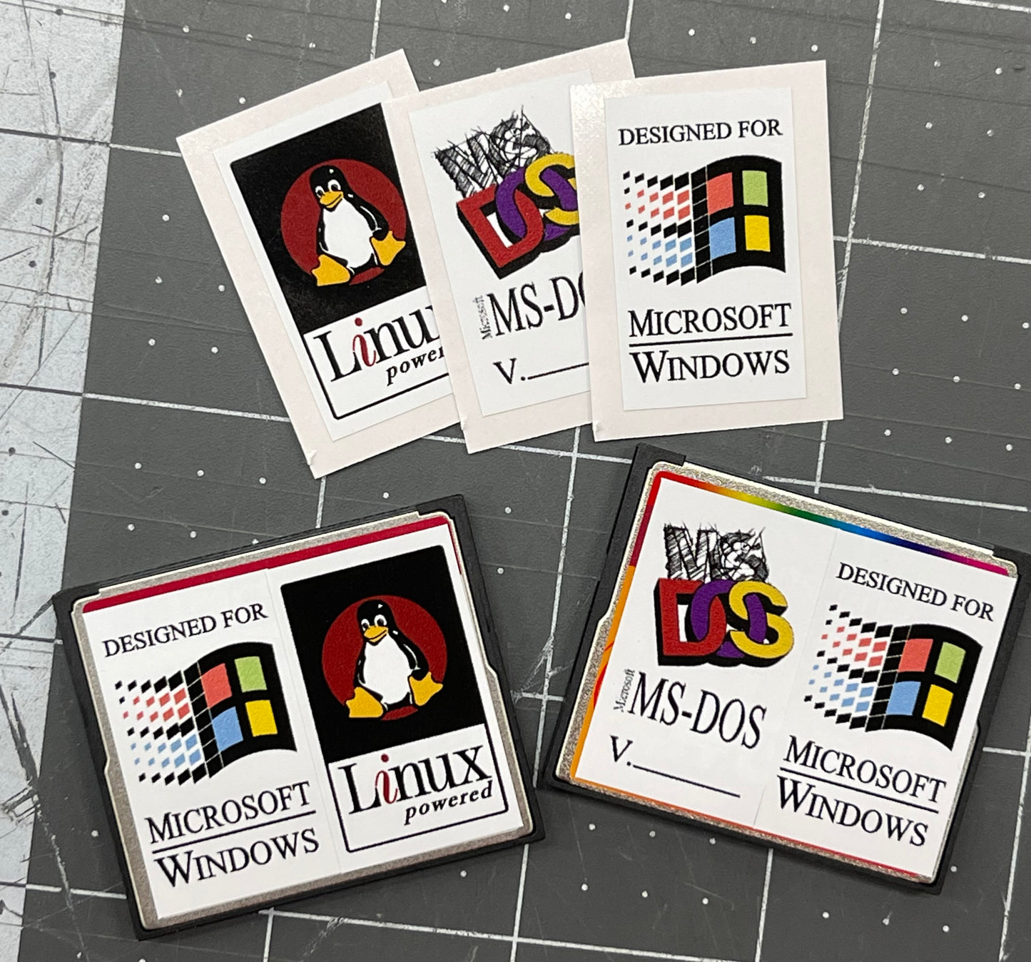 CF Compact Flash Card OS Label Windows DOS Sticker - White