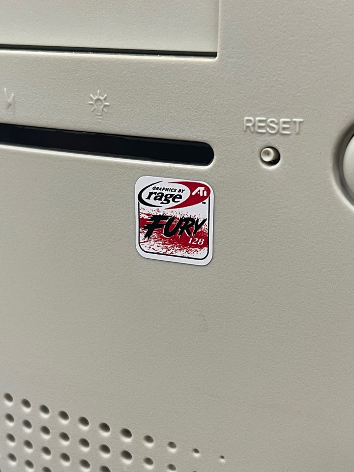 ATI Rage Fury 128 Video Graphics Case Badge Sticker - White