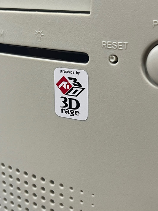 ATI 3D Rage Video Graphics Case Badge Sticker - White