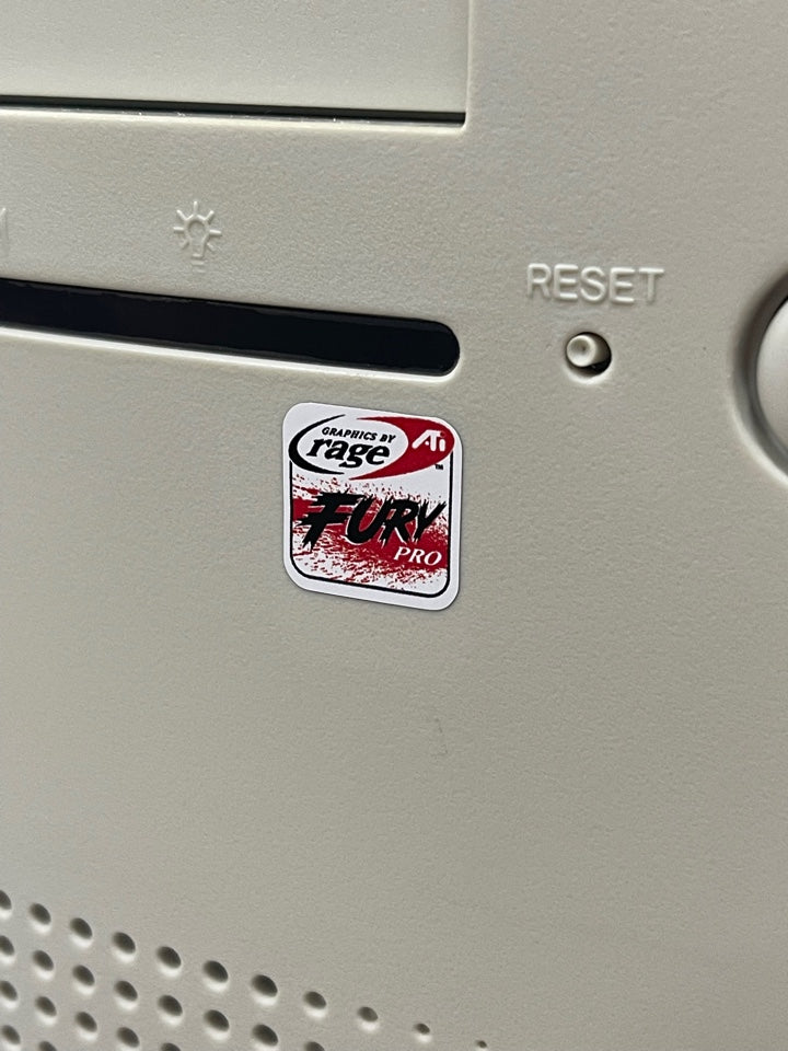 ATI Rage Fury Pro Video Graphics Case Badge Sticker - White