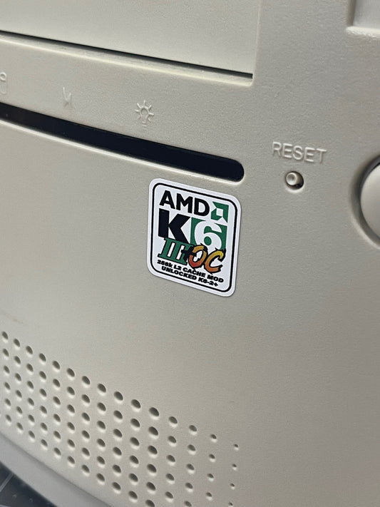 AMD K6-3+ III Plus "OC" (K6-2+ Mod) Case Badge Sticker  - White SQ