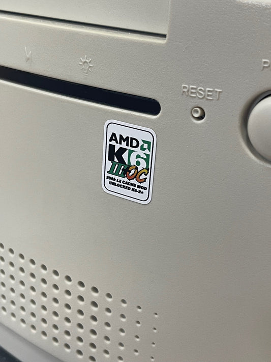 AMD K6-3+ III Plus "OC" (K6-2+ Mod) Case Badge Sticker - White