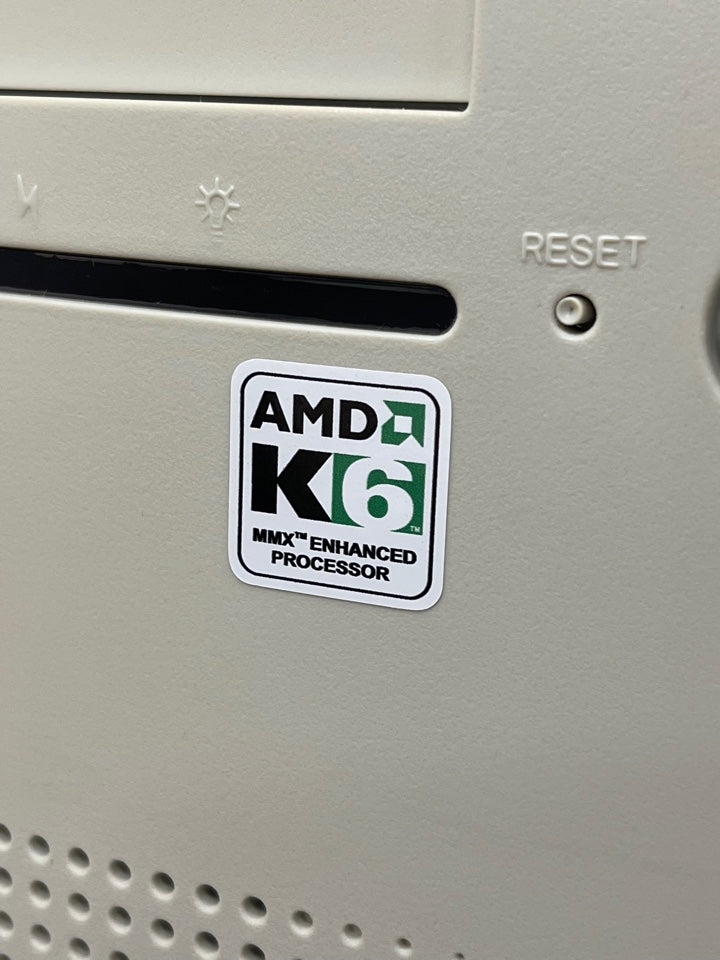 AMD K6 "MMX Enhanced" Case Badge Sticker - White SQ