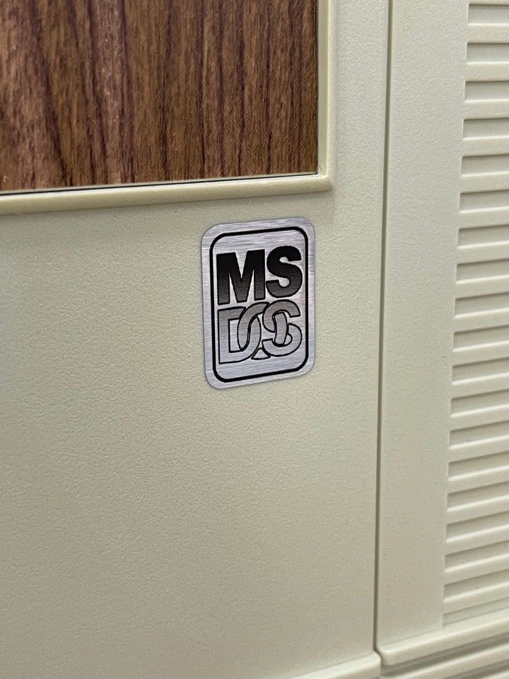 MS-DOS Gradient Logo Case Badge Sticker - Silver Met
