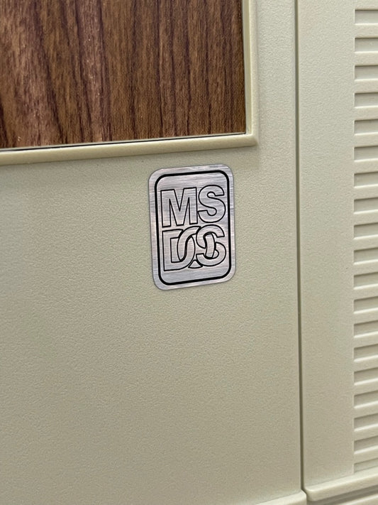 MS-DOS Outline Logo Case Badge Sticker - Silver Met