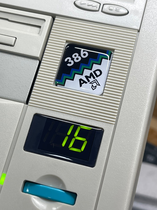 386 AMD "Zig-Zag" Case Badge Sticker DOMED