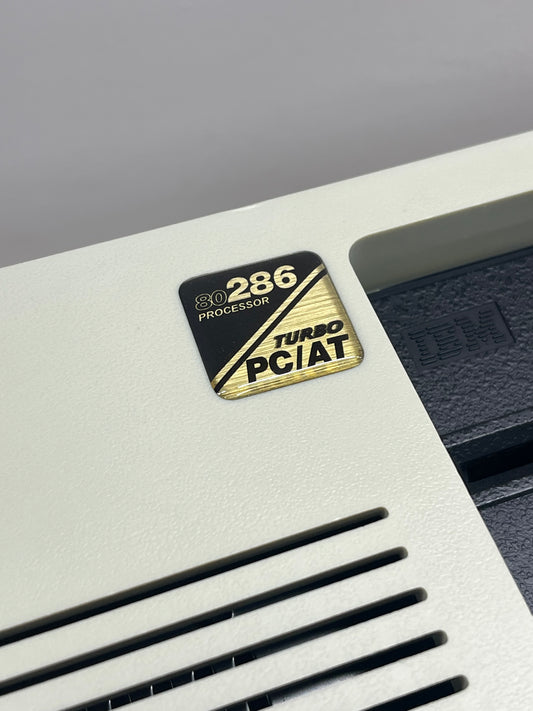 80286 PC AT *Turbo* IBM Clone Case Badge Sticker Gold DOMED